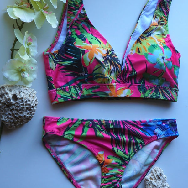 Tropical Deep Cut Low Waisted Printed Bikini