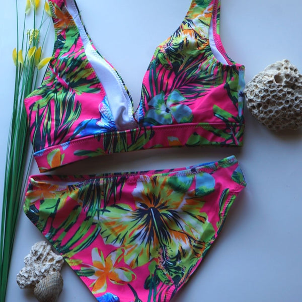 Tropical Deep Cut Low Waisted Printed Bikini